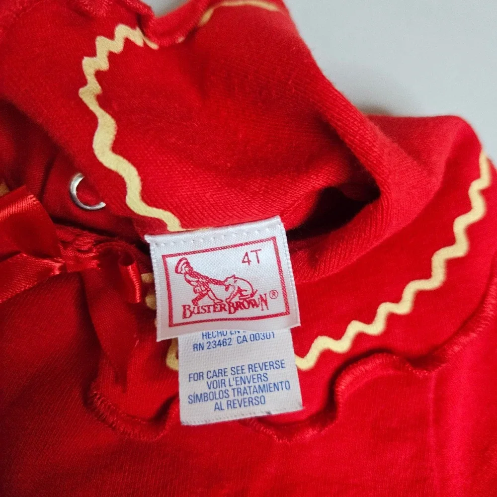 Vintage Buster Brown Girls 4T Red Floral Ric Rac Peter Pan Collar Dress USA Made